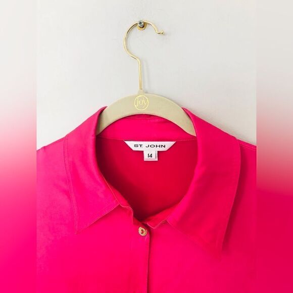 St. John | hot pink silk long sleeve button down blouse with gold buttons | 14 - Picture 2 of 6